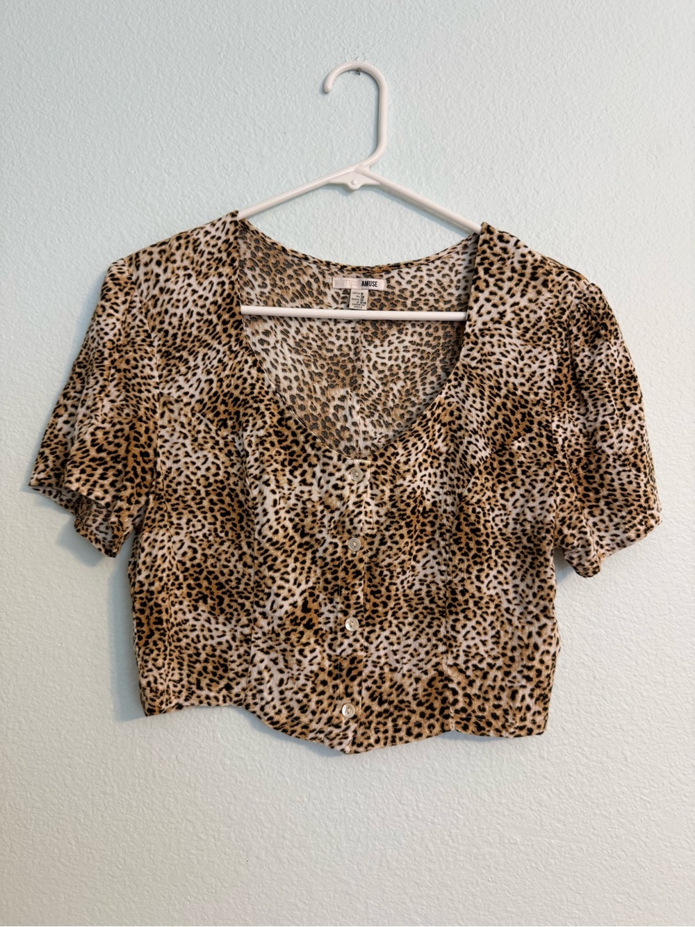 Muse Leopard-Print Button Crop Top in Tan and Black